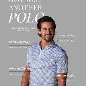 Collars and Co  Semi-Spread Collar Polo  Blue Tattersall M